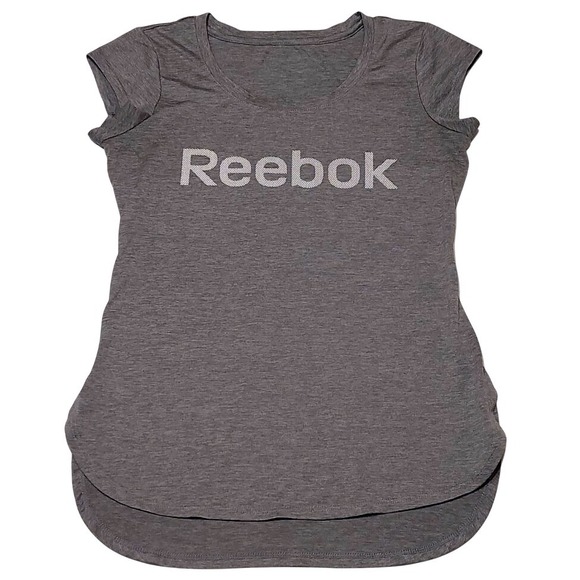 Reebok Tops - Reebok Womens Gray Heathered Logo Short Sleeve Activewear Top Size‎ XS